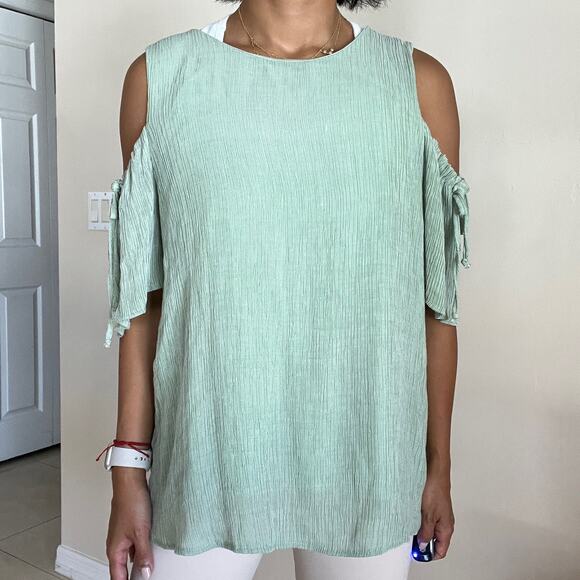 NSR Anthropologie Green Cold Shoulder Top Size XL - Picture 10 of 13